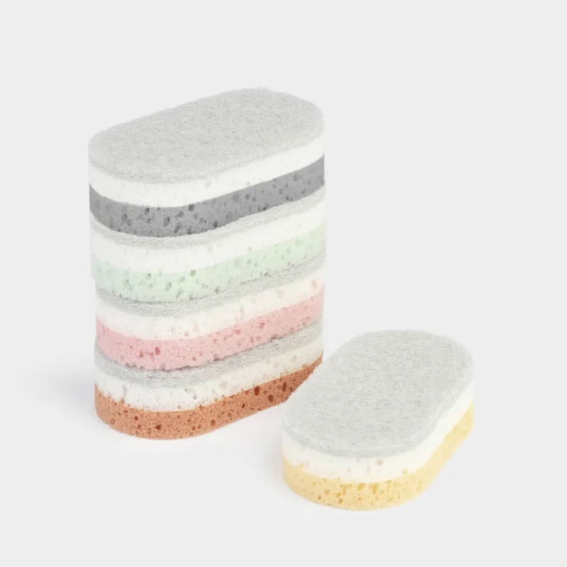 Ыдыс жууға арналған губка, 10x6 см, 5 дана, көбік/абразивті, сопақ, пастель, Clean