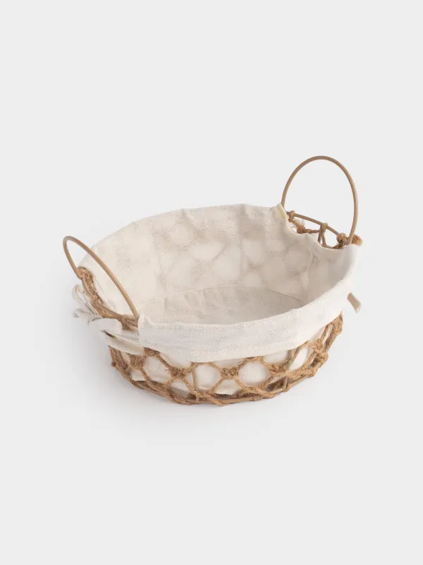 Корзина для хлеба, 22 см, полиэстер/металл/джут, круглая, бежевая, Jute, image-2