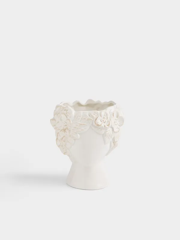 Ваза для цветов, 16 см, декоративная, керамика D, молочно-бежевая, Силуэт лица в цветах, Bloomer, image-0