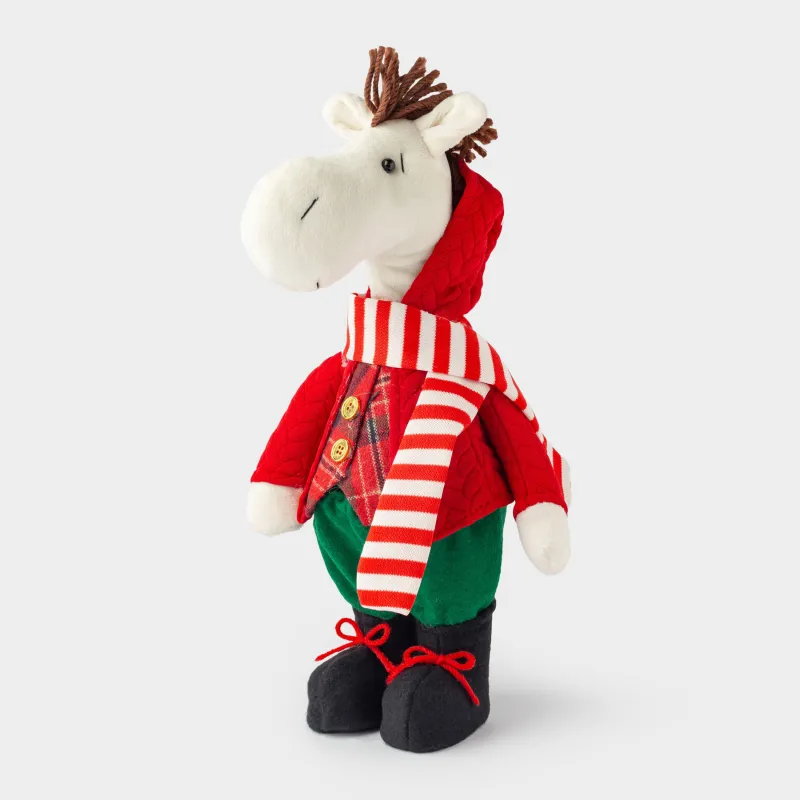 Сәндік бұйым, 33 см, полиэстер, сарғылт-қоңыр-жасыл, Қызыл күрте киген жылқы, Cute horse