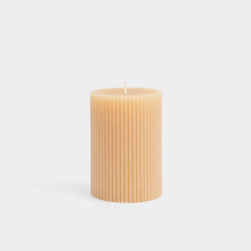 Свеча, 7х10 см, цилиндрическая, бежевая, Ribbed candle