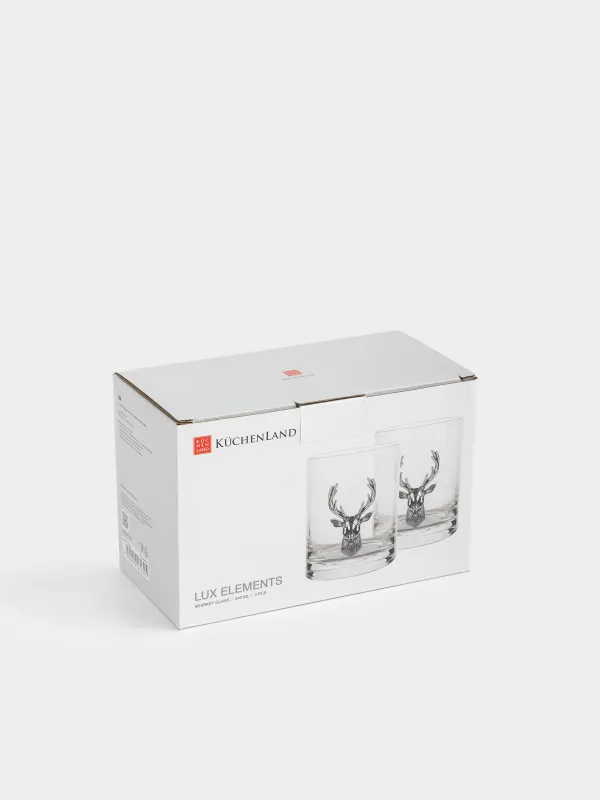 Виски стақаны, 10 см, 340 мл, 2 дана, шыны/металл, Күміс түсті бұғы, Lux elements, image-4