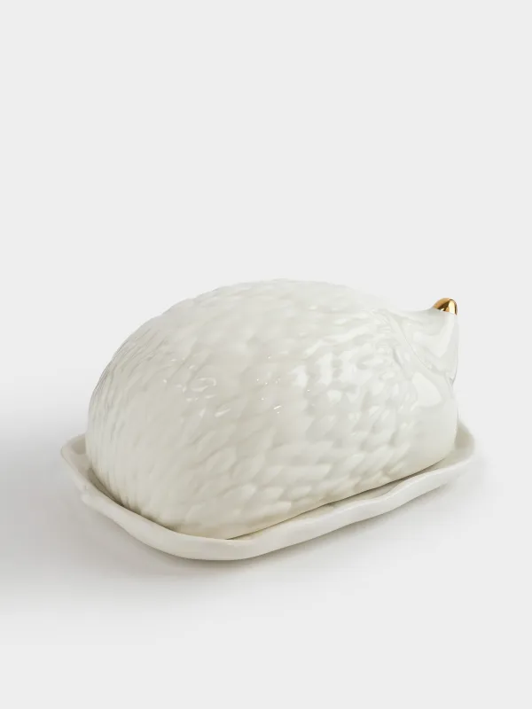 Сары май ыдысы, 20 см, керамика, тікбұрышты, сүт алтын түстес, Кірпі, Golden glow, image-1