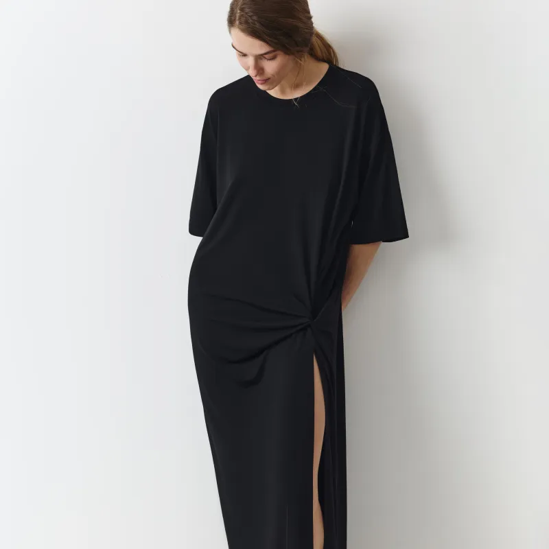 Әйелдер көйлегі, миди, өлшемі M-L, қысқа жеңді, полиэстер/эластан, қара, Gill