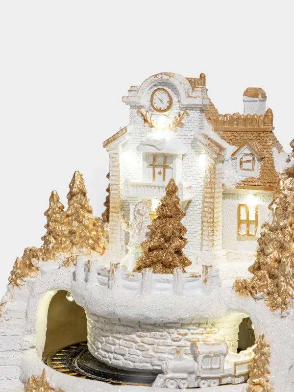 Мүсінше, 18х19 см, жарықтандырылған, анимацияланған, полирезин, шампан, Пойыз, Christmas style, image-4