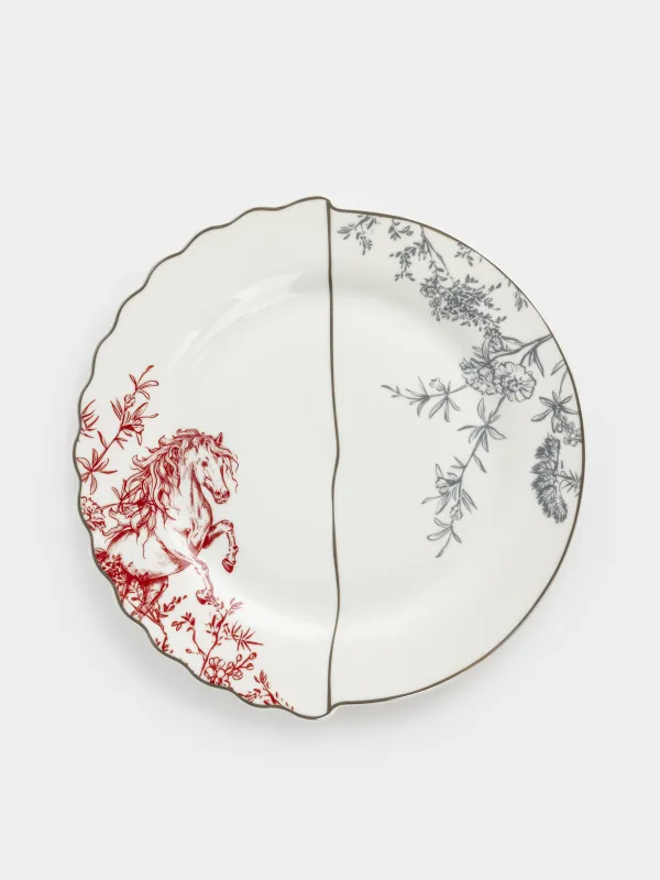 Тарелка закусочная, 21 см, фарфор N, белая, с серебристым кантом, Лошадь, Kairon horse, image-0