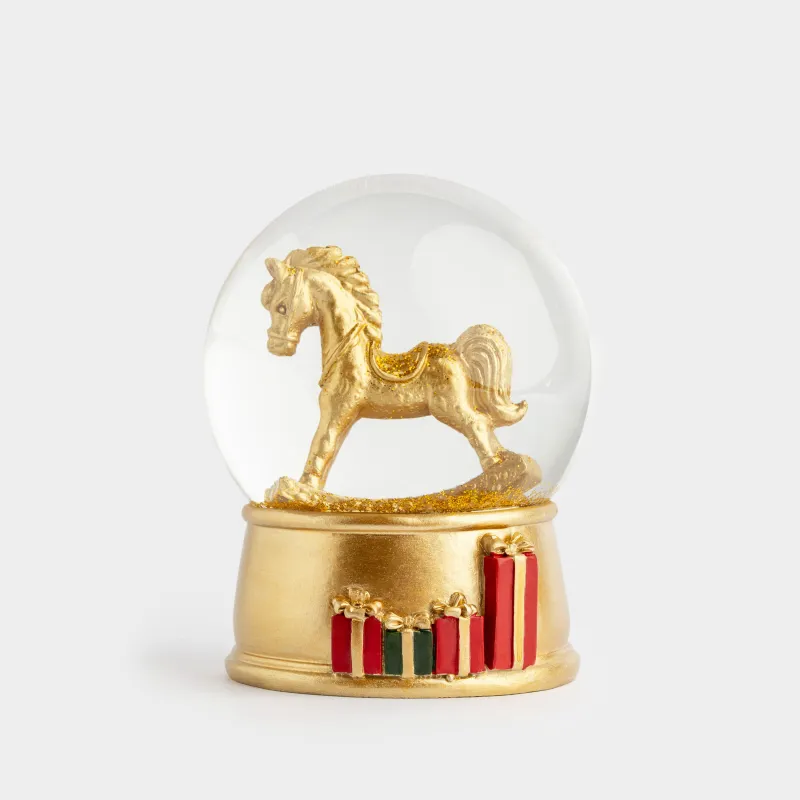 Қар шамы, 10 см, жарықтандырылған, шыны/полирезин, алтын, Тербелетін ат, Golden style
