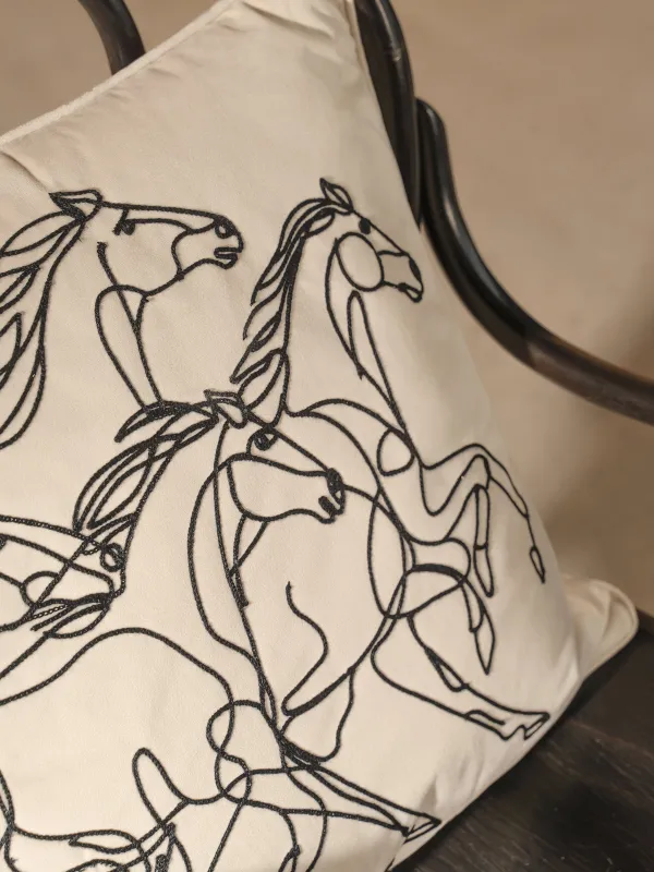 Сәндік жастық, 45х45 см, барқыт, сүтті қара, Жылқылар, Velvet, image-4