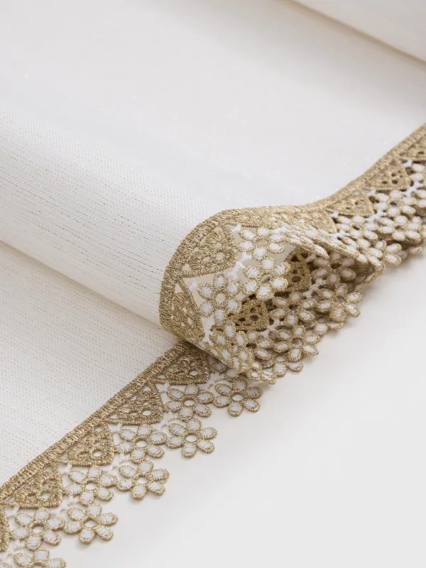 Дорожка настольная, 40х160 см, полиэстер, белая, Цветочное кружево, Flower lace gold, image-1