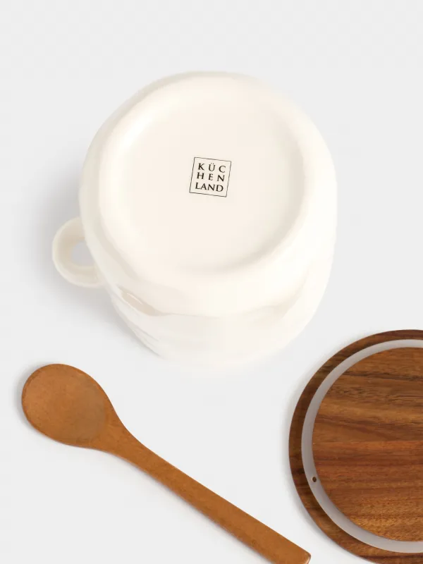 Сақтау ыдысы, 12х12 см, мл, қасығы бар, керамика/ағаш, Мыжылған әсер, Crumple kitchen, image-4