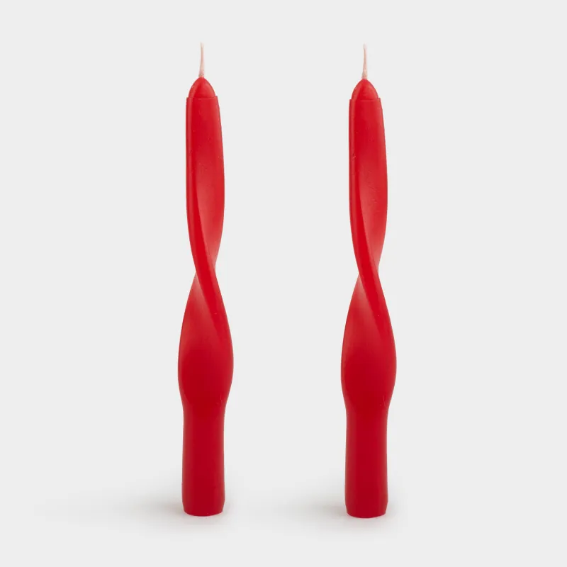 Свеча, 20 см, 2 шт, тонкая, красная, Спираль, Spiral shape