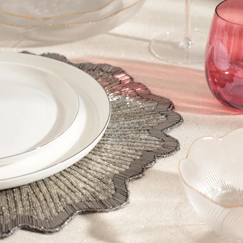 Салфетка под приборы, 36 см, бисер, фигурная, серо-серебристая, Art beads-t, image-5