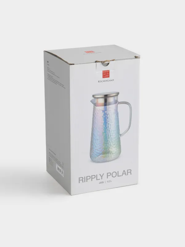 Құмыра, 1,2 л, сүзгі қақпағы, пайдаланылған шыны/болат, меруерт, Ripply polar, image-5