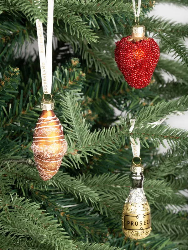 Набор елочных игрушек, 5 см, 3 шт, стекло, с блестками, Новогодний стол, Figure christmas, image-3