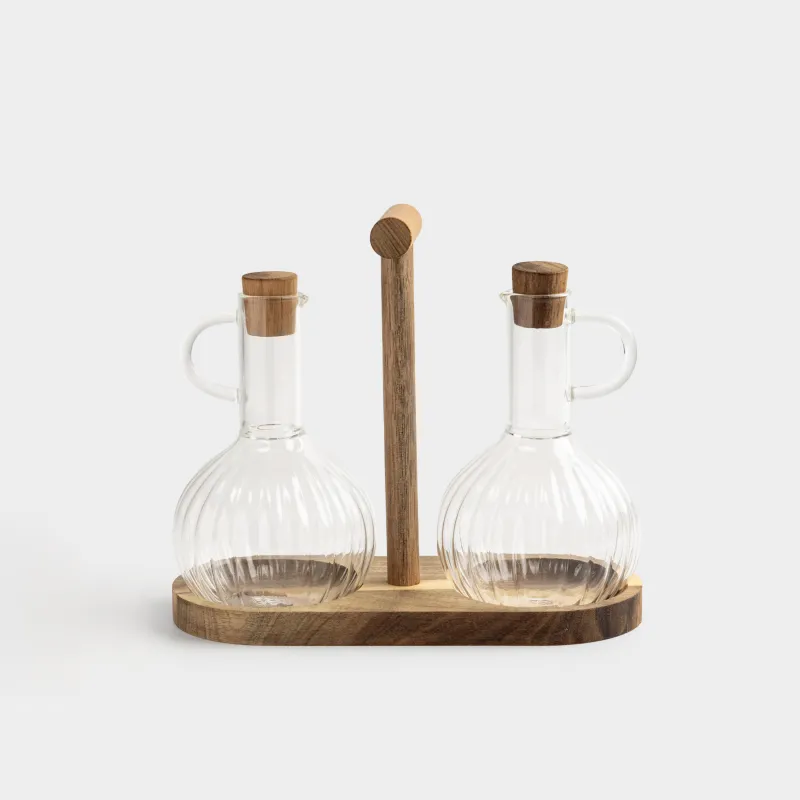 Май мен сірке суына арналған жиынтық, 300 мл, 2 дана, тұғырда, шыны/ағаш, Noble tree