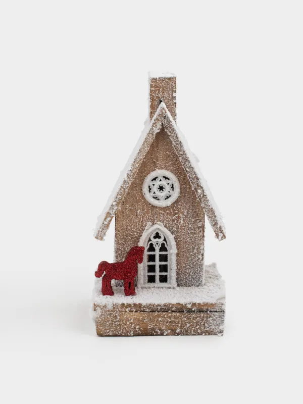 Мүсінше, жарықтандырылған, 14х26 см, ағаш, Жылқысы бар қар басқан үй, Touch winter, image-0