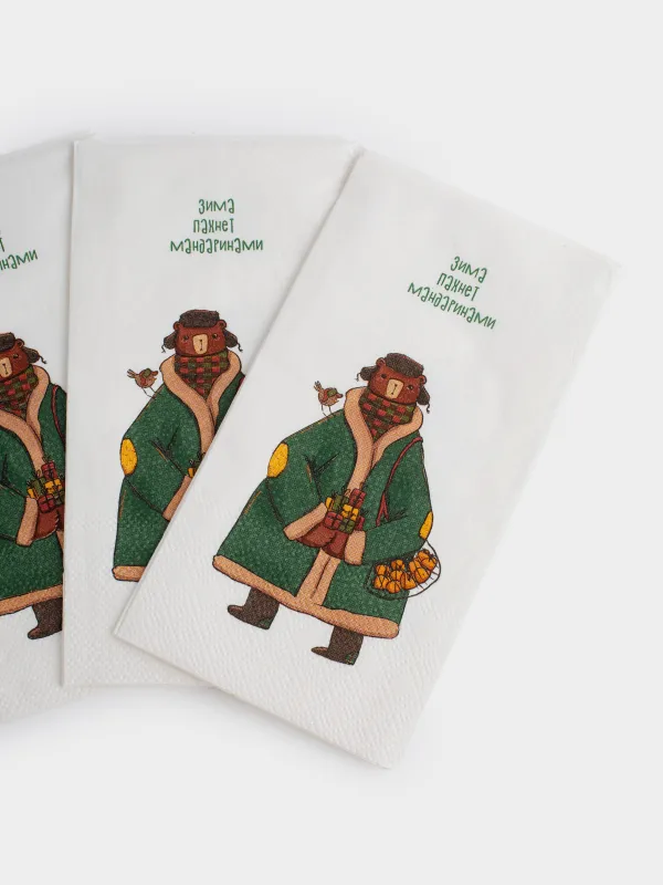 Қағаз майлықтар, 33х33 см, 20 дана, төртбұрышты, ақ, Пальто киген аю, Bear, image-3