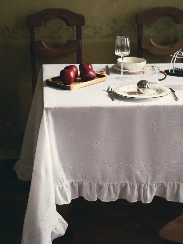 Дастархан, 160х160 см, полиэстер, желбіршектері бар, ақ, Гүлді бұтақтар, Wavy branches, image-6