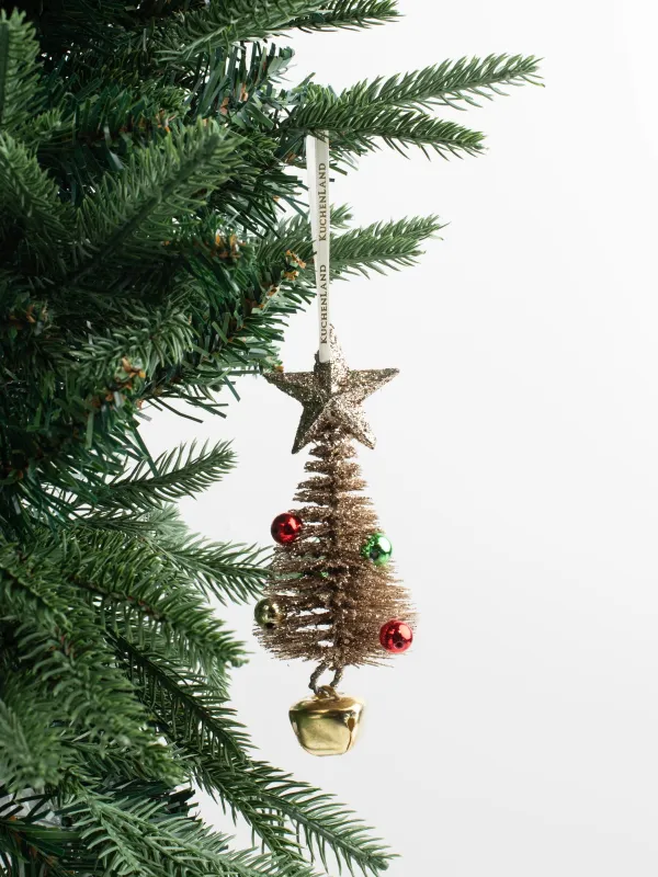 Шырша ойыншығы, 14 см, қоңырауы бар, пластик/металл, алтын, Жұлдызы бар шырша, Spruce bell, image-4