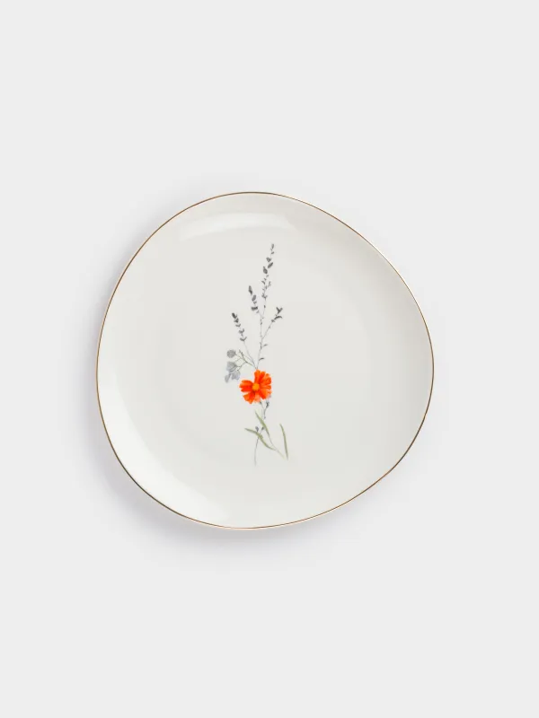 Тарелка закусочная, 21 см, фарфор N, белая, с золотистым кантом, Полевые цветы, Yarrow, image-0