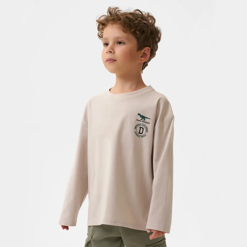 Балаларға арналған лонгслив, өлшемі 104 см, ұлдарға арналған, мақта/спандекс, сұр-сарғылт-қоңыр, Carson