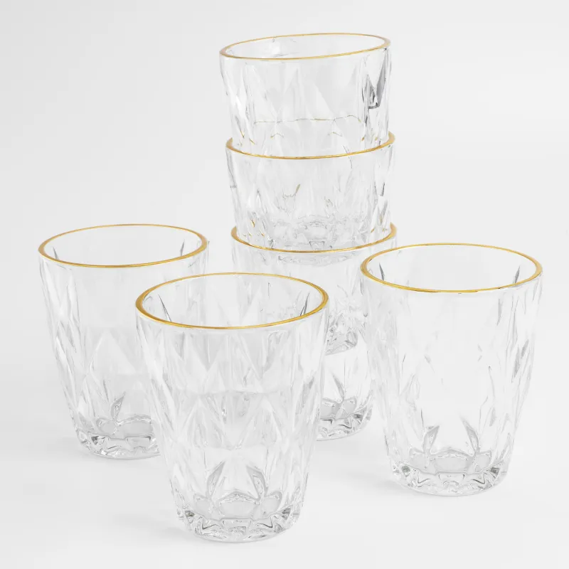Стақан, 10 см, 270 мл, 6 дана, шыны Р, алтын жиегі бар, Rhomb gold, image-3
