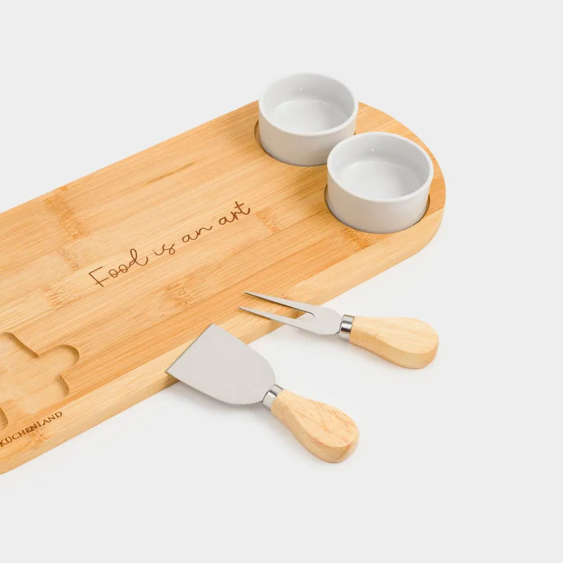 Набор для сыра, 5 пр, доска-блюдо/пиала, сталь/керамика/бамбук, Cheese, image-3