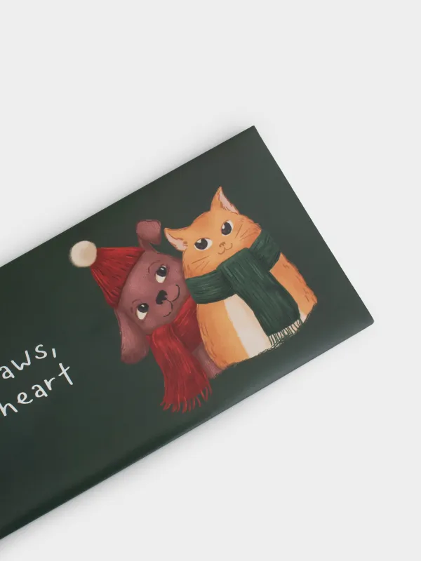 Сыйлық конверті, 17х9 см, қағаз, жасыл, Мысық пен ит, Winter friends, image-3