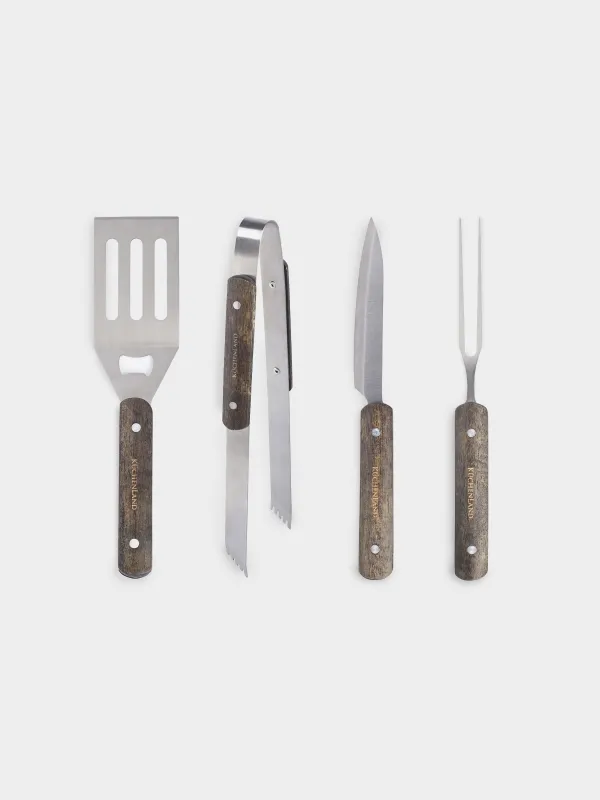 Барбекю жинағы, 4 PR, былғары қаптамада, болат / ағаш / эко былғары, барбекю, image-0