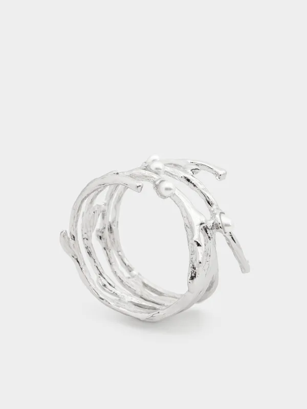 Майлық сақина, 4 см, металл/пластик, күміс, Iнжу, Pearl, image-0