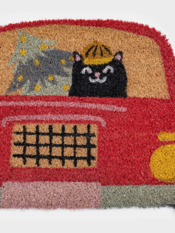 Есік алды кілемшесі, 40х80 см, кокос/ПВХ, фигуралы, қызыл, Шыршасы бар көлік, Red car, image-1