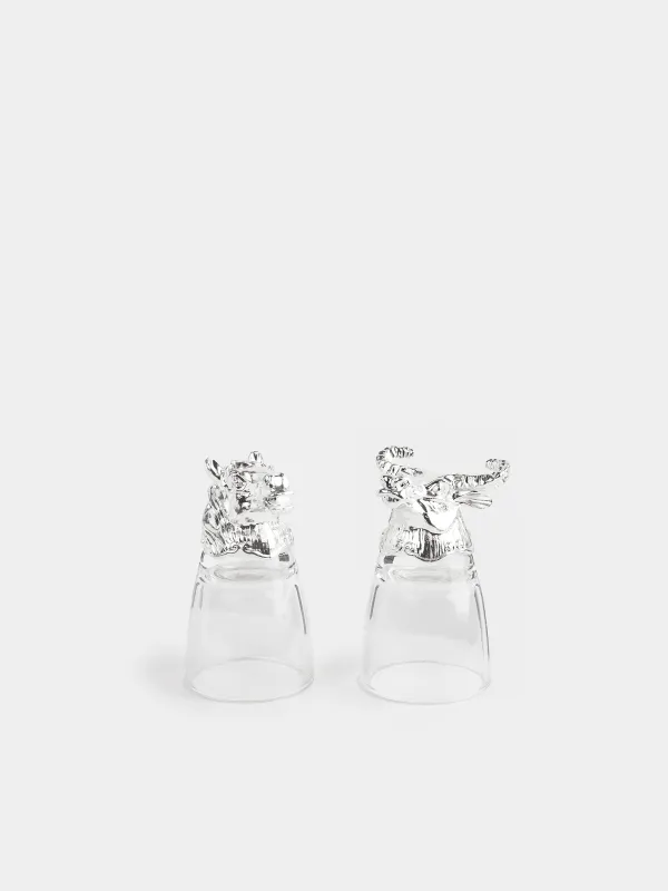 Араққа арналған десте, 50 мл, 4 дана, былғары қорапта, шыны/металл, Бұқа мен жылқы, Bar, image-2