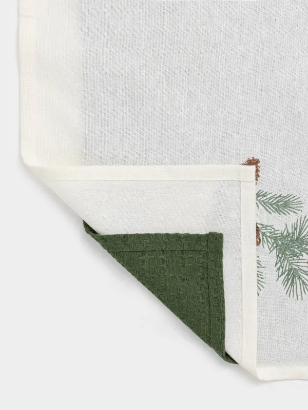 Асүйлік сүлгі, 40х60 см, 2 дана, мақта, сүтті/жасыл, Бұтақтағы шырша бүршіктері, Conifer, image-2