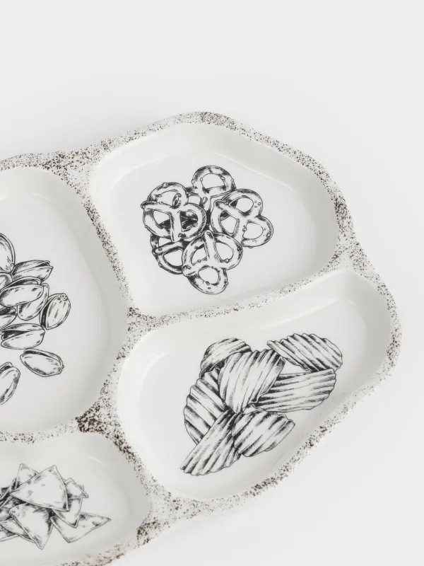 Менажница, 23х18 см, 4 отд, керамика D, бело-черная, Снеки, Crumple print, image-3