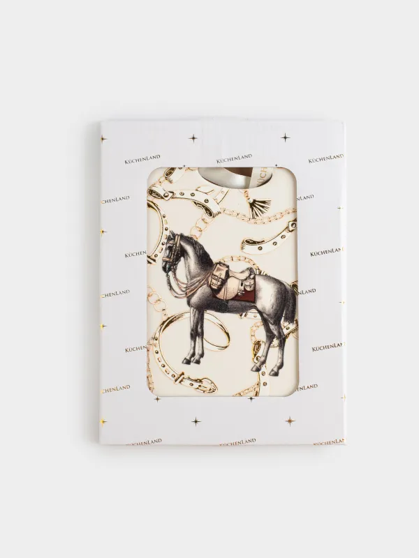 Ыстыққа арналған тұғыр, 15х20 см, керамика/тығын, сопақ, Амуниция киген жылқы, Horse silver, image-5