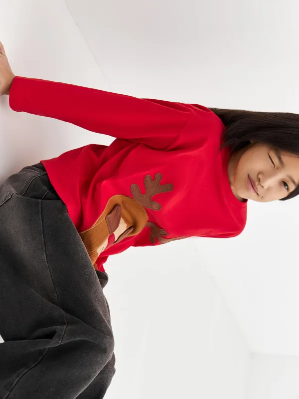 Балаларға арналған лонгслив, өлшемі 104 см, мақта, қызыл, Бұғы, Amelia, image-11