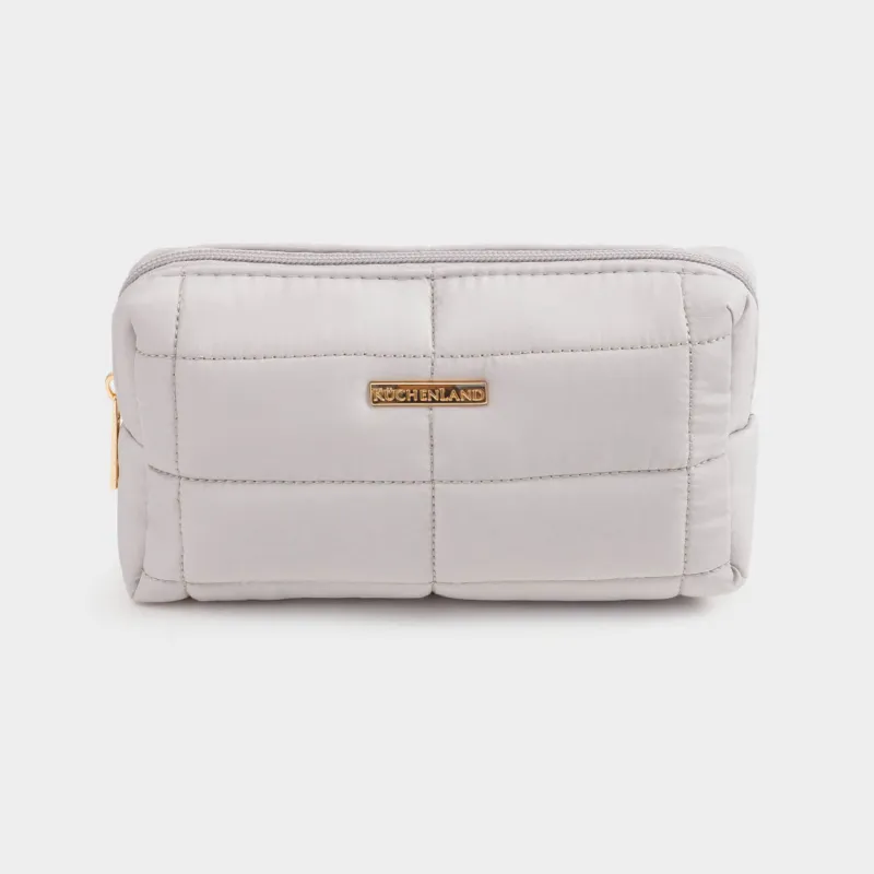 Косметичка, 18х11 см, стеганая, полиэстер, серо-бежевая, One stitch, image-0