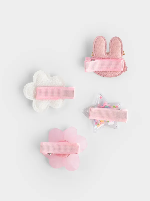 Шаш байламдарының жиынтығы, 3 см, 4 дана, балалар, полиэстер / пластик, Қызғылт, қоян, Грейс, image-2