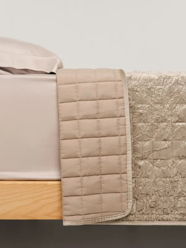 Төсек жапқыш, 220х240 см, сырылған, барқыт/микрофибра, сарғылт-қоңыр, шаршылар, Stitch velvet, image-2