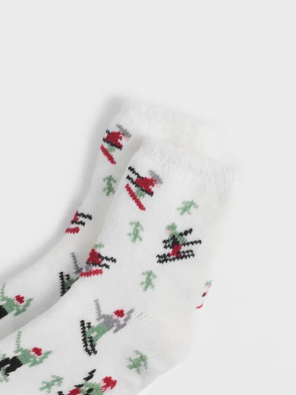 Әйелдер шұлықтары, үйге арналған, өлшемі 36-38, акрил/полиэстер, сүт түстес, Шаңғышылар мен шыршалар, жүн, image-2