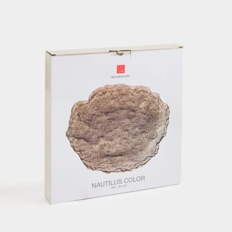 Блюдо, 30 см, стекло, серое, с золотистым кантом, Nautilus color, image-3