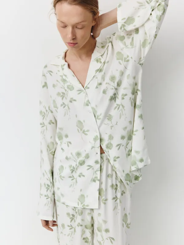 Әйелдер жейдесі, үйге арналған, өлшемі S, ұзын жеңді, вискоза К, жасыл, Гүлдер, Hanlona, image-0