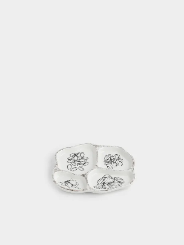 Менажница, 23х18 см, 4 отд, керамика D, бело-черная, Снеки, Crumple print, image-5