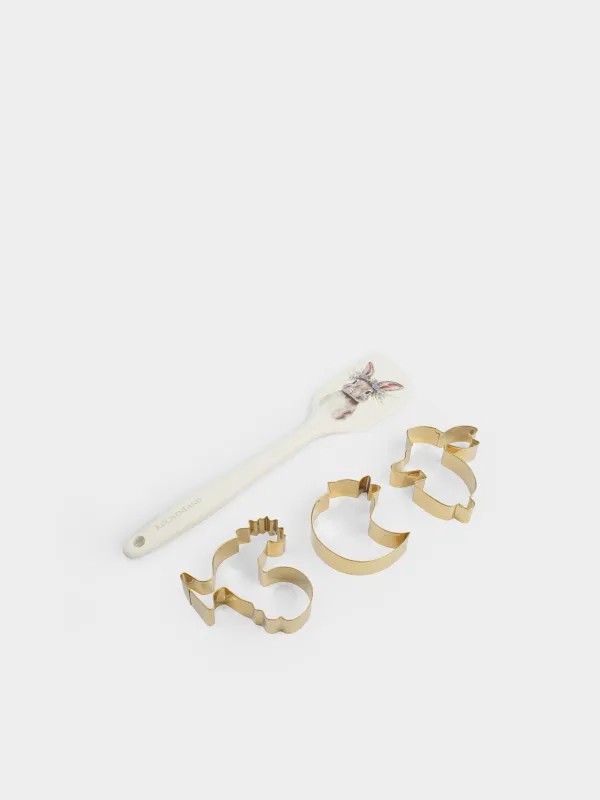 Пісіруге арналған жиынтық, 4 зат, қалақша/қалыптар, силикон/болат, сүт түстес/алтын, Flora Easter, image-1