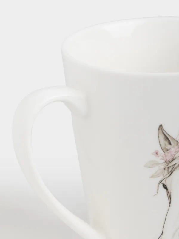 Кружка, 420 мл, фарфор N, белая, Лошадь в венке, Horse in flowers, image-3