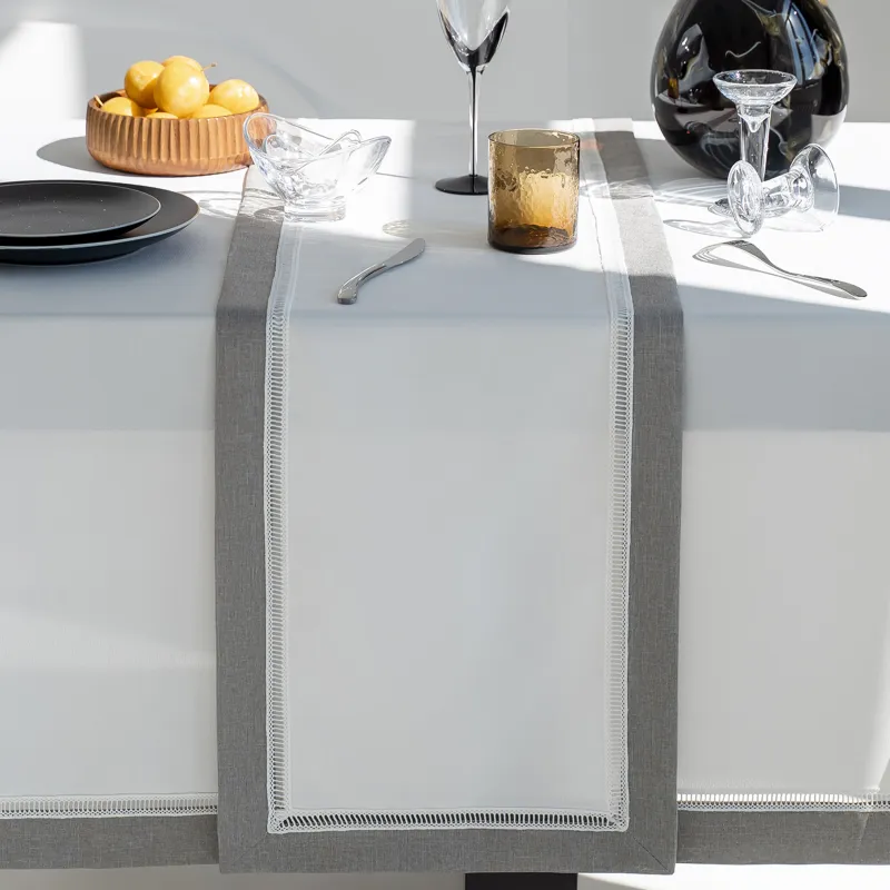 Дорожка настольная, 40х160 см, полиэстер, бело-серая, Milky way