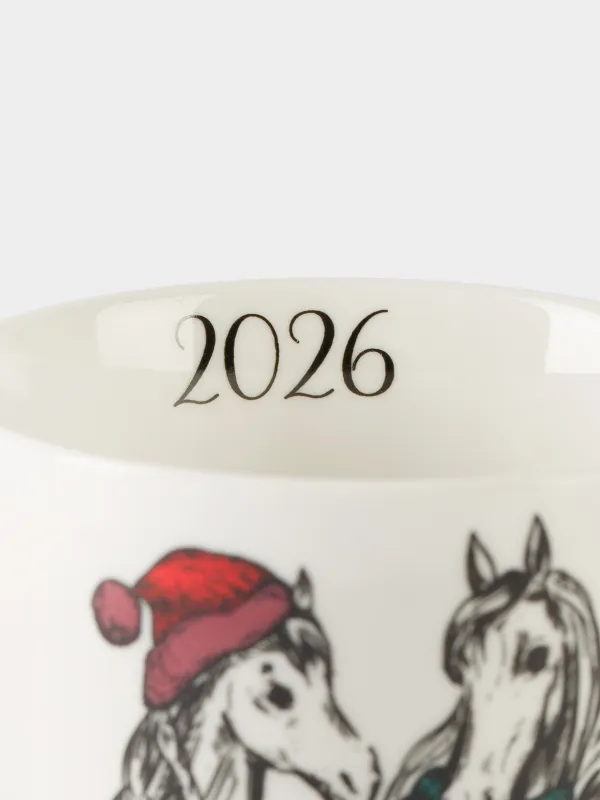 Саптыаяқ, 420 мл, фарфор N, ақ, Шарф пен қалпақ киген жылқылар, Horse trio, image-3