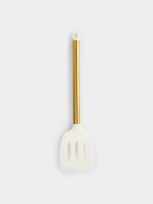 Лопатка, 35 см, с прорезями, силикон/сталь, молочная, Bello gold, image-0