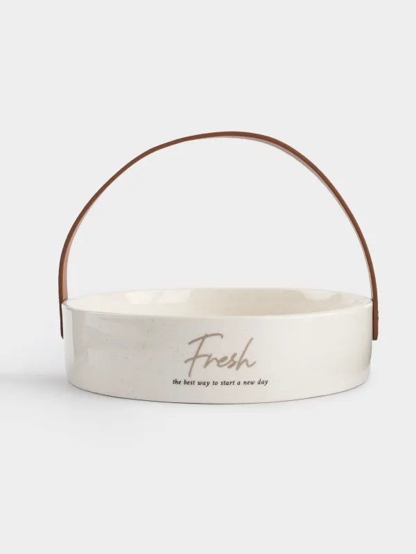 Жеміс ыдысы, 22 см, тұтқасы бар, керамика/полиуретан, ақ, дақты, Speckled font, image-0