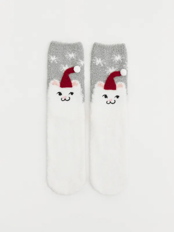 Носки домашние, в коробке, серо-молочные, Merry, image-0